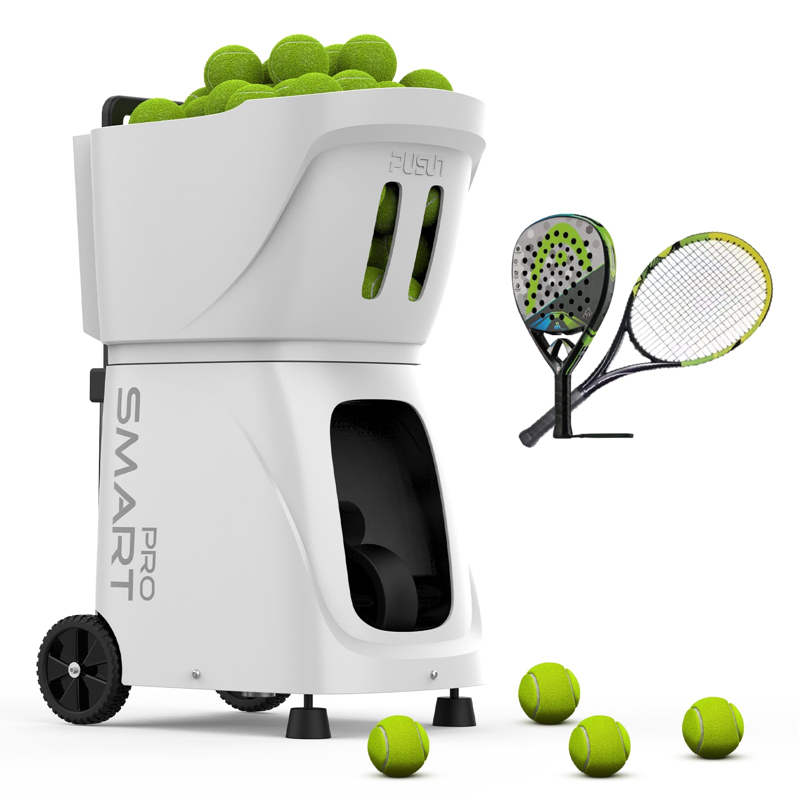 PT-Smart Pro Máquina de pelotas de tenis y pádel, lanzador con control app/remoto/iWatch, 110+ pelotas, 74.56 MPH