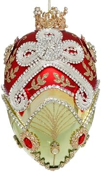 Mark Roberts Faberge Jewel Egg Ornament, Green/Red - 7 Inches, 36-54346