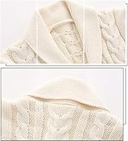 Vista 4 de Feidoog - Chamarra de punto con botones para bebés, suéter de ganchillo con cuello en V, suéter de punto para niños pequeños, patrón de punto