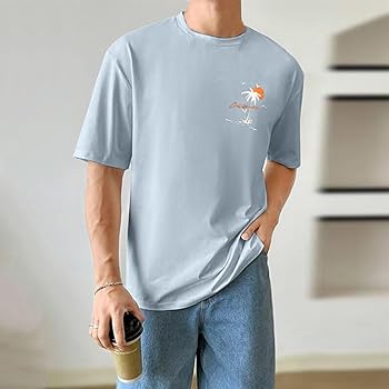 Generic Mens Fashion Loose Fit Tshirts Cotton Drop Shoulder