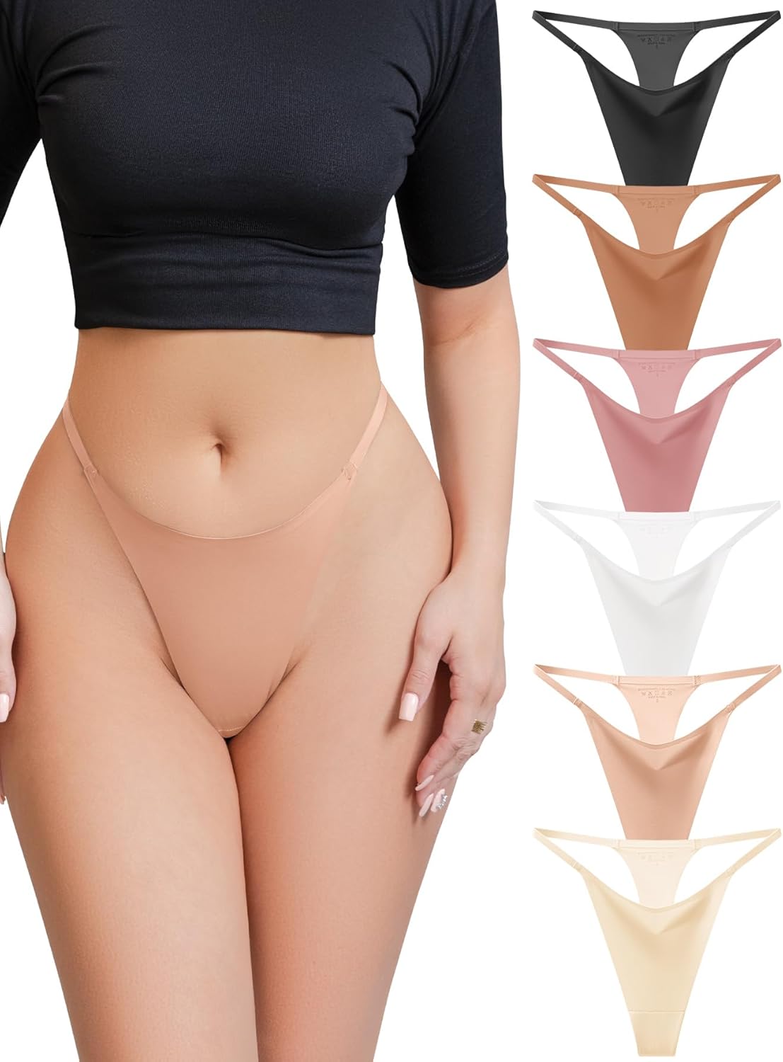 Derisaly Women's Seamless Thong Invisibles Panties Reinforced Crotch Low Rise No Show Underwear Stretchy G-string Everyday