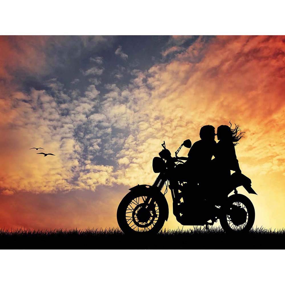 Wee Blue Coo Photograph Composition Sunset Motorbike Lovers Silhouette Art Print Poster Wall Decor 12X16 Inch