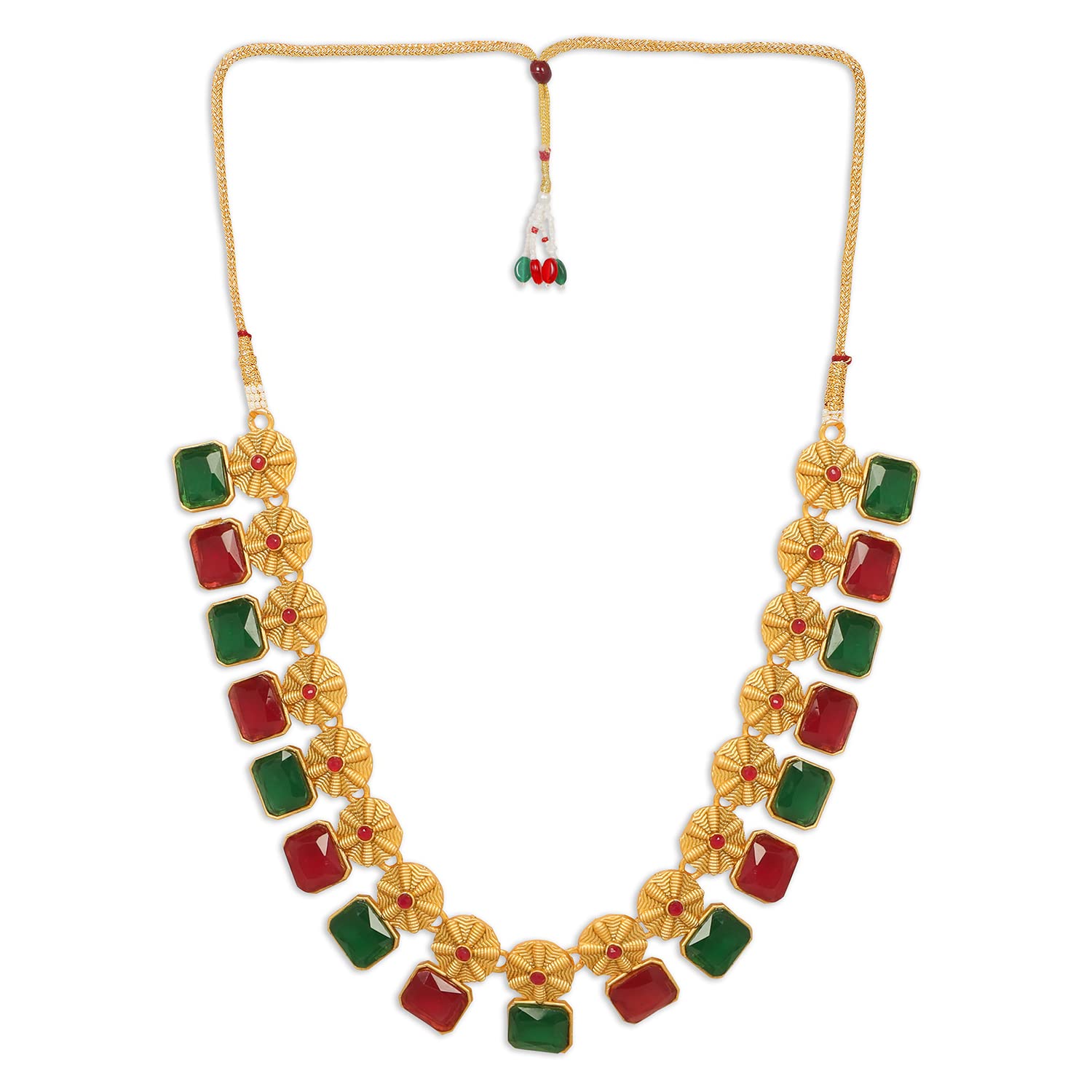 Plated Traditional Ruby & Green Stone Studded Necklace Set