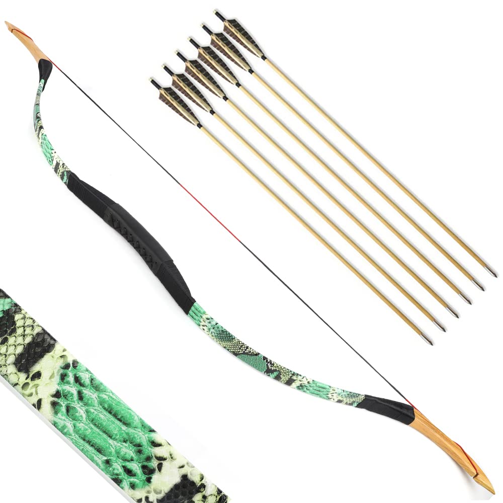 SHARROW Archery Traditional Bow Recurve Bow and Arrows Set Handmade Longbow Wooden Mongolian Horsebow Hunting Bow 20-50lbs for Adult Shooting Practice (20lbs, Green)