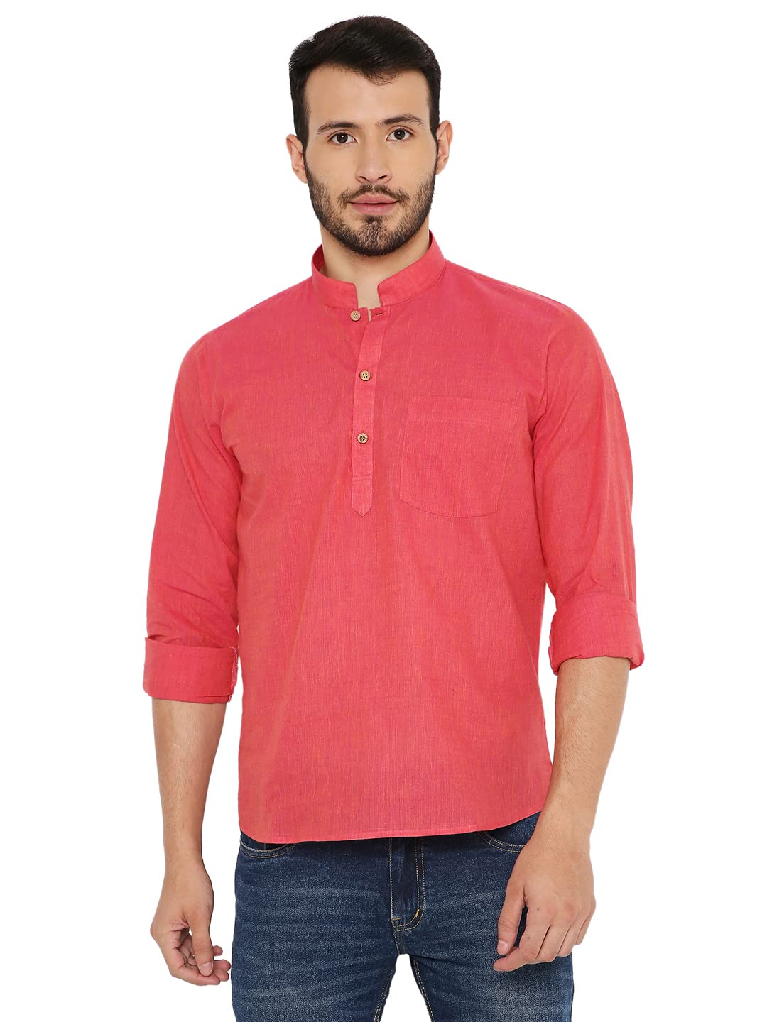 Handloom Cotton Regular Short Kurta with Full Sleeces for Men