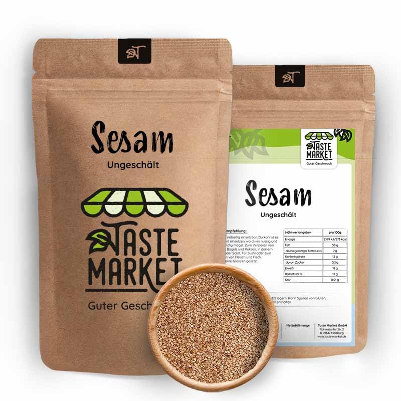 10 x 1 kg di sesamo bianco non pelato – semi di sesamo – naturale – sesamo con ciotola – Tasto Market