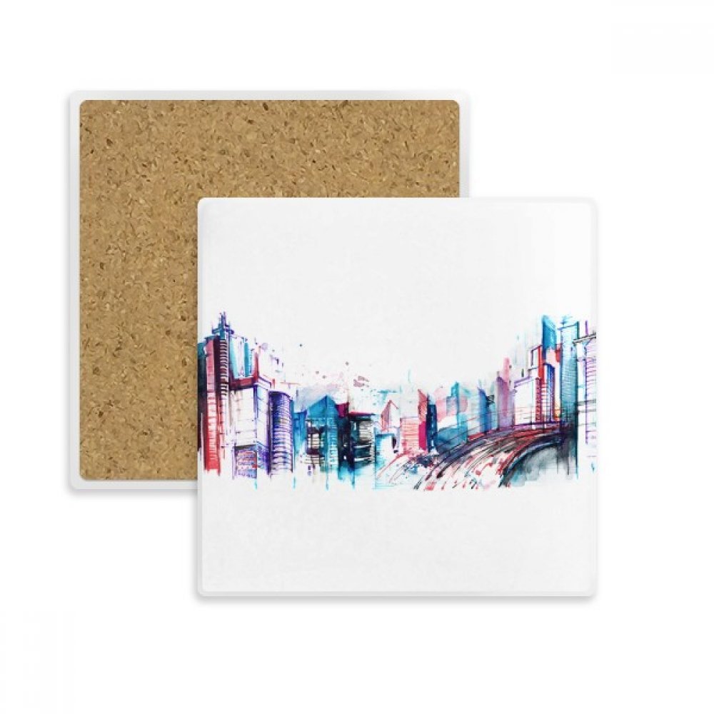 Coaster en pierre de qualité supérieure avec illustration aquarelle de gratte-ciel