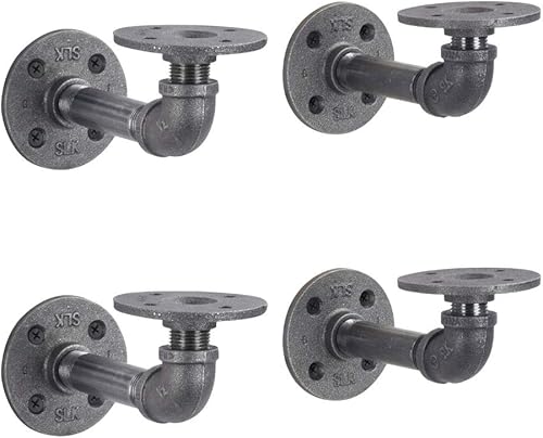 PIPE DECOR Soportes industriales para estantes de tubería, 4 pulgadas, paquete de 4  Accesorios flotantes de doble brida montados en la pared, juego