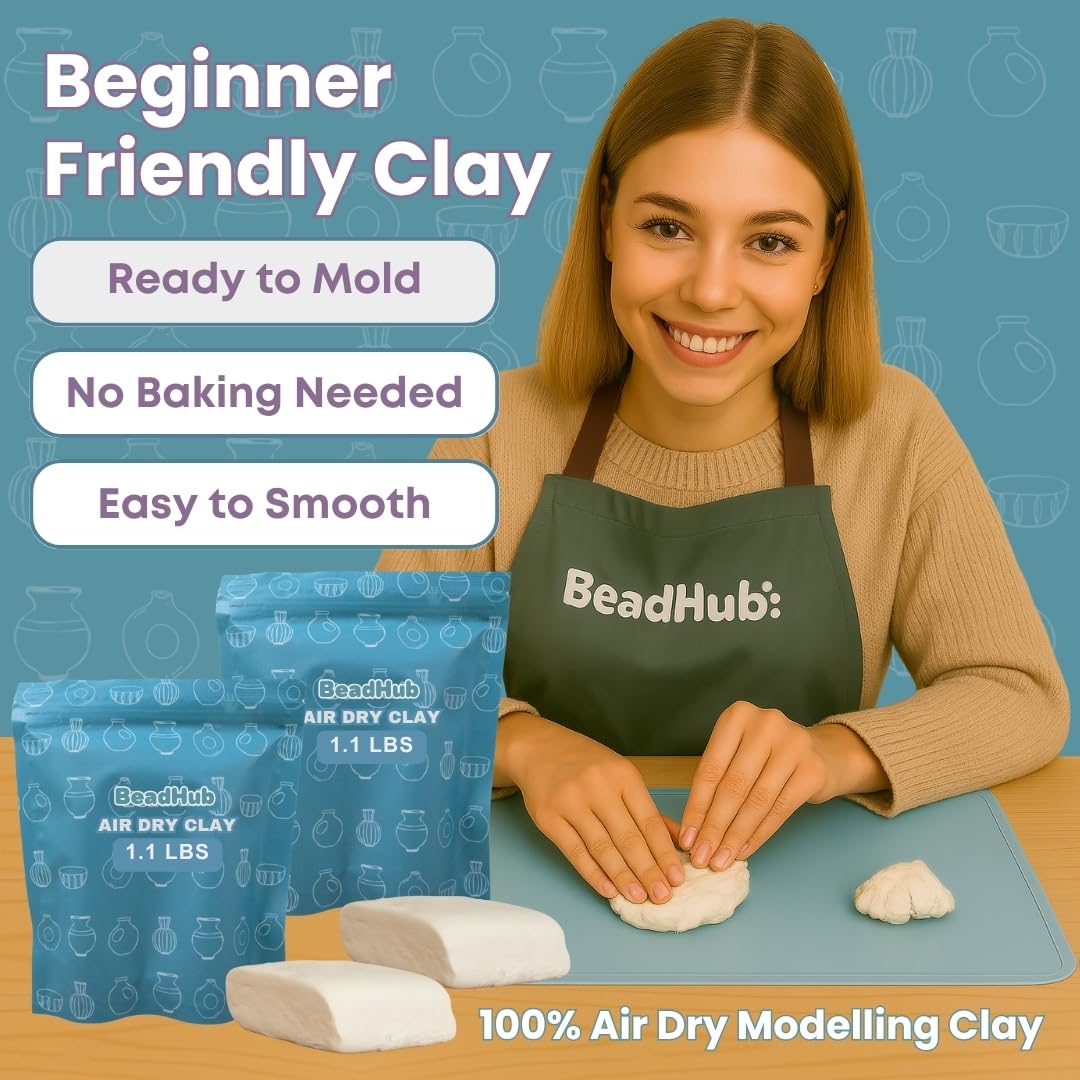 Beginner Pottery Kit - Air Dry Clay & Tools -3