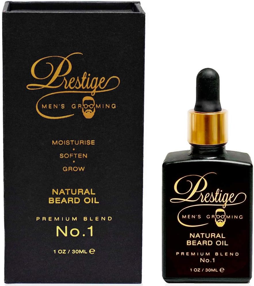 Beard Oil for Men by Prestige Mens Grooming — for Healthy Beard Growth — 100% Premium Natural Blend — Beard conditioner Oil — Patchouli oil & Ylang Ylang oil (musky-earthy, floral Scent) 30ml