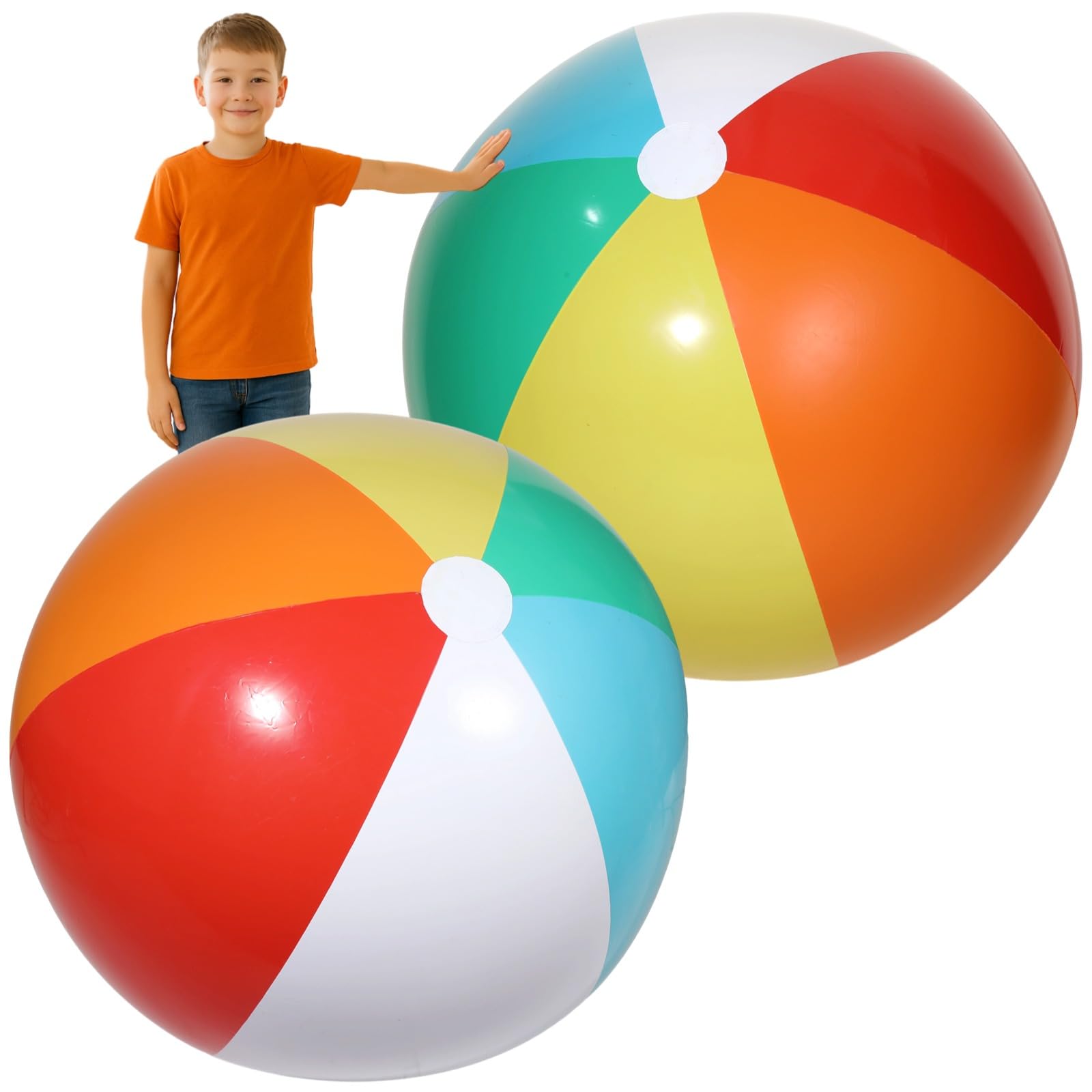 yeeplant 2 PCS Giant Inflatable Beach Balls, 39 in Jumbo PVC Pool Balls in Rainbow Colors, Huge Blow Up Balls for Little Ones Adults, Beach Yard Swimming Pool Outdoor Play