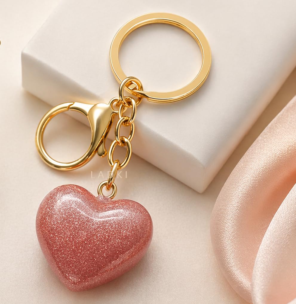 Heart Shape Gillter Keychain for Gifts Cute Love Key Ring for Car, Bike & Keys Stylish Heart Pendant Keychain for Girls, Couples & Valentine Gift (Pink)-image-40