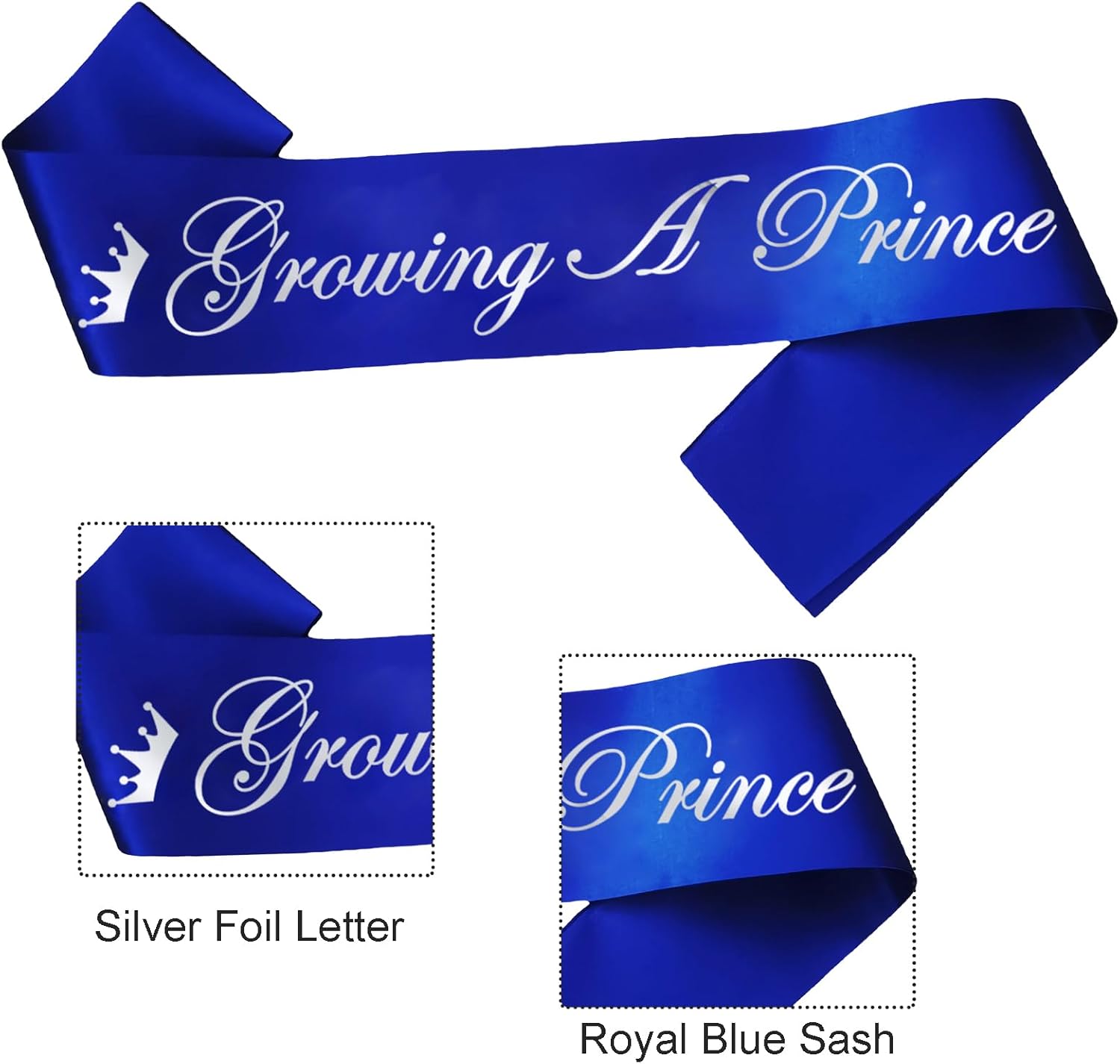 Growing A Prince Sash,Baby Shower decorations Sash,New Mom or Dady Gifts Baby Shower Party Gender Reveals Party Gifts Silver Foil