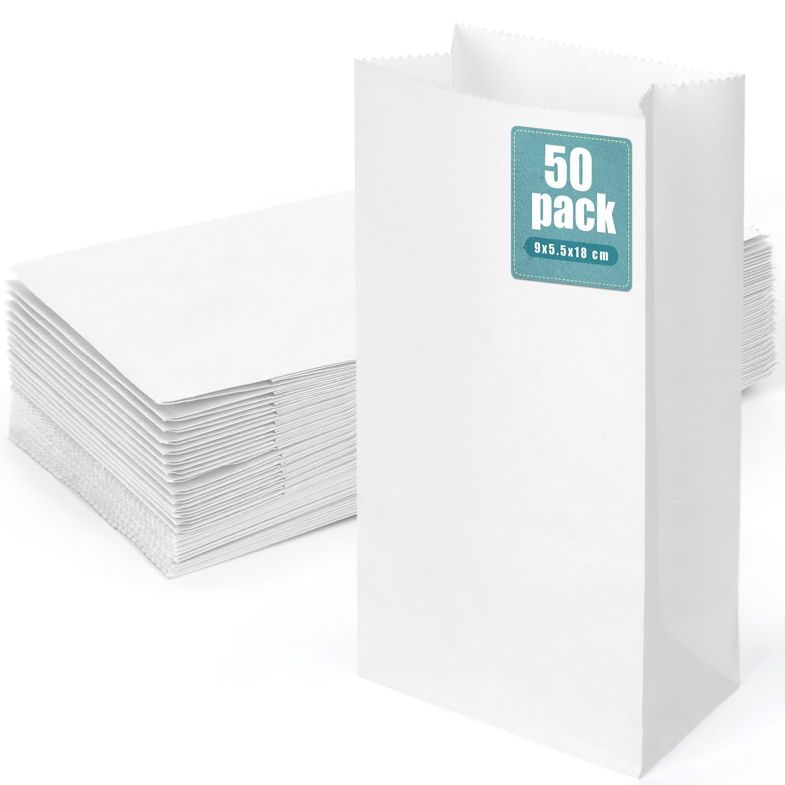Koogel 50PCS White Paper Bags, Small Kraft Paper Bags Snack Bags Lunch Bags for DIY Crafts Baby Shower Wedding Party Favors