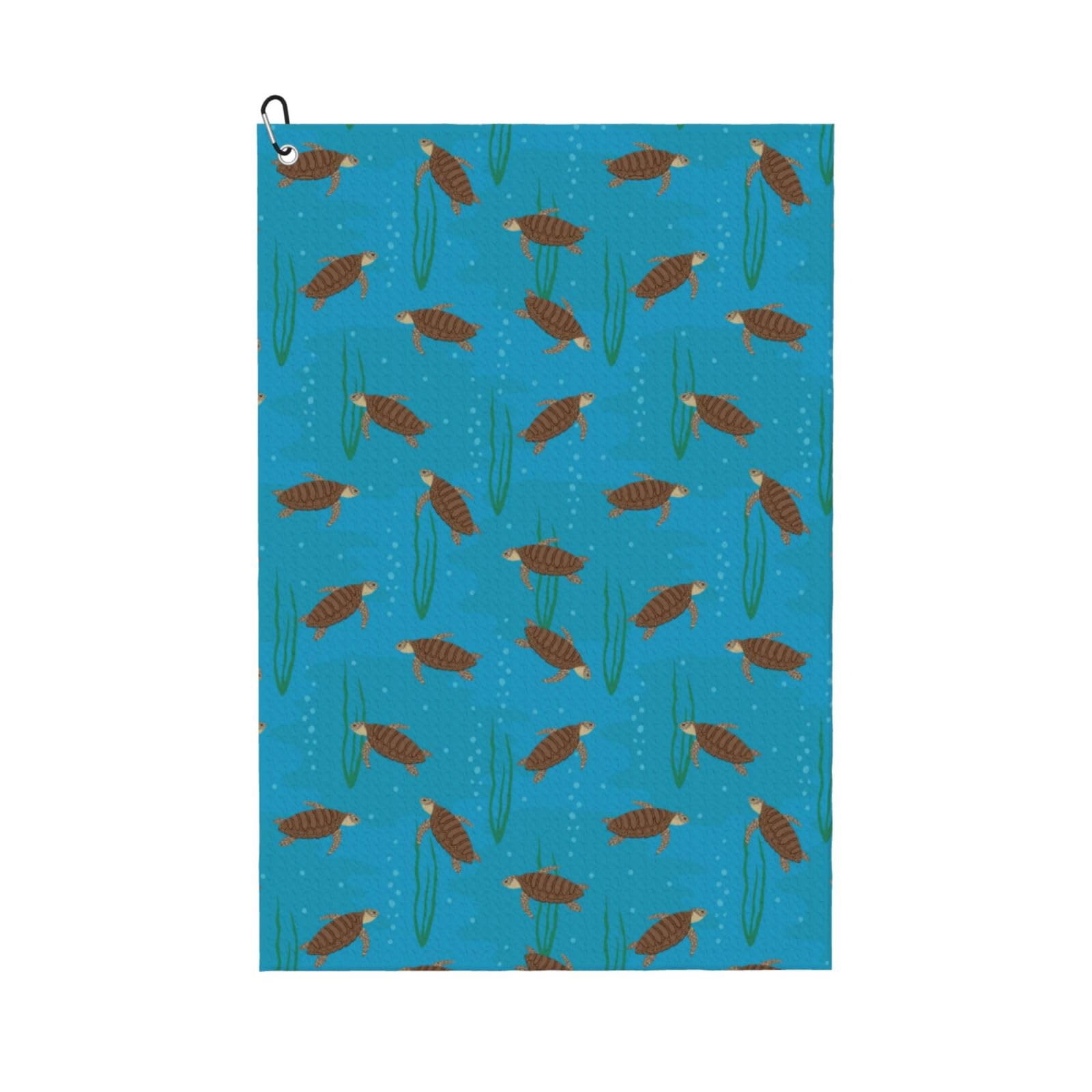 AOOEDM Sea Turtle Print Golf Towel with Carabiner Clip Absorbent Microfiber Golf Towel for Cleaning Golf Ball Club Putter Iron for Golf Bag Trolly Belt Loop 16" X 24"