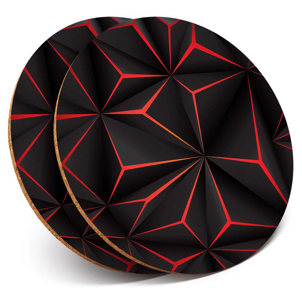 Destination Vinyl Ltd Multicolor 2 X Mdf Glossy Top Coasters Round - Black & Red Futuristic 12953