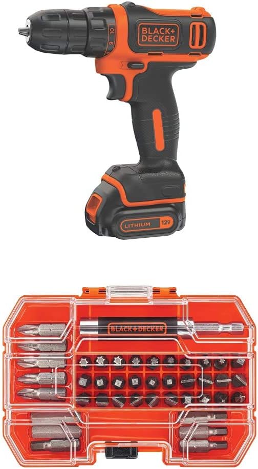 BLACK+DECKER12V MAX Cordless Drill/Driver (BDCDD12C) with BLACK+DECKER BDA42SD 42-Piece Standard Screwdriver Bit Set