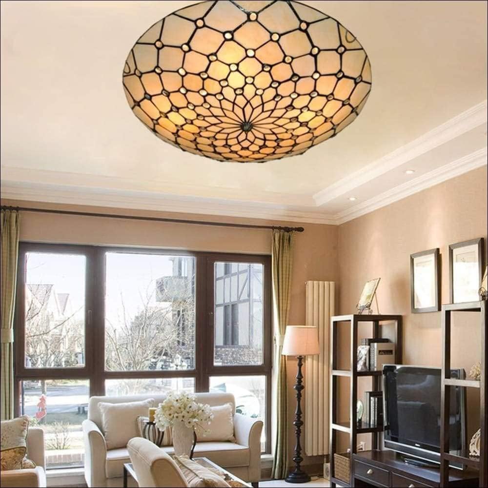 MORE CHANGE 20" Flush Mount Tiffany Ceiling Light, Tiffany Style Ceiling Light Stained Glass Flush Mount Pendant Lighting Fixtures for Bedroom, Dining Room
