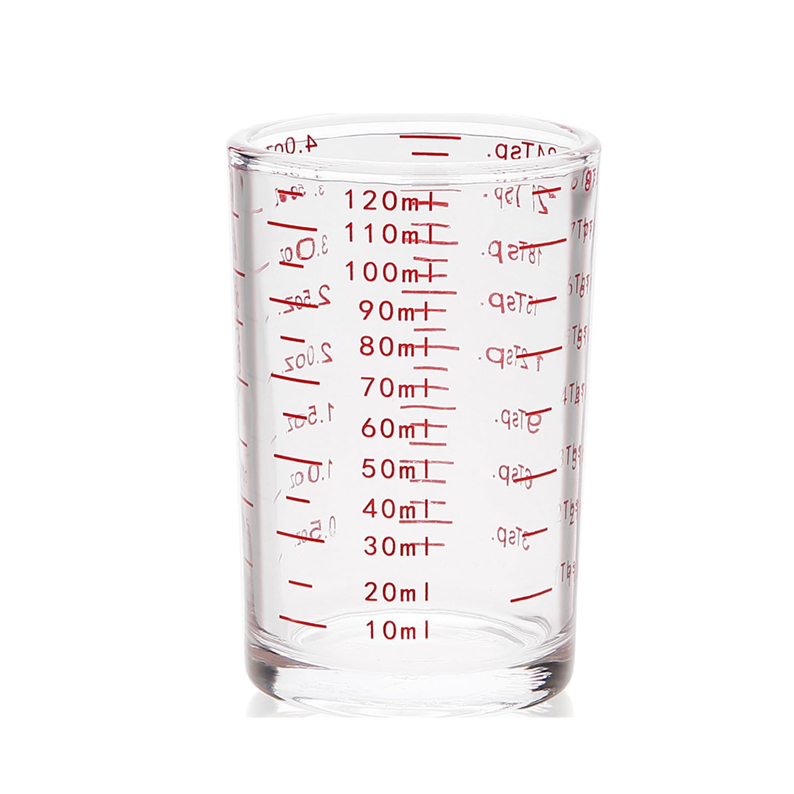 120 ml shotglaasjes, glazen maatbeker met schaal, espresso