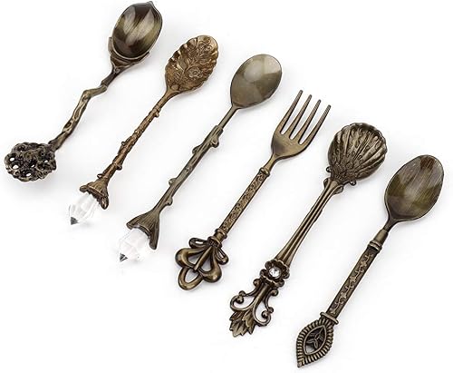 Juego de 6 cucharas para mezclar café de postre, cucharas y tenedores, cubertería, cubiertos, accesorios de cocina para decoración del hogar y