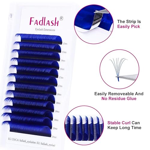Miniatura 2 de FADLASH - Extensiones de pestañas de volumen, rizo D de 0.003in, bandeja mixta, pestañas Easy Fan de 0.003in, color azul, extensiones de pestañas