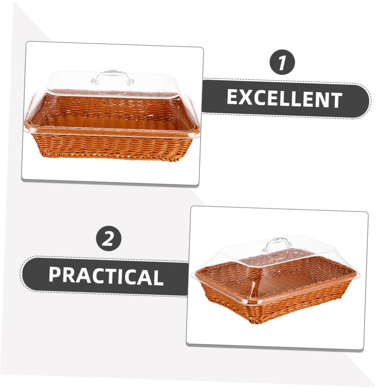 Cesta de Almacenamiento de Ratán Tejido 40x30x15 Cm con Tapa para Picnic y Cocina Cesta para Servir Pan y Fruta para Organización del Hogar