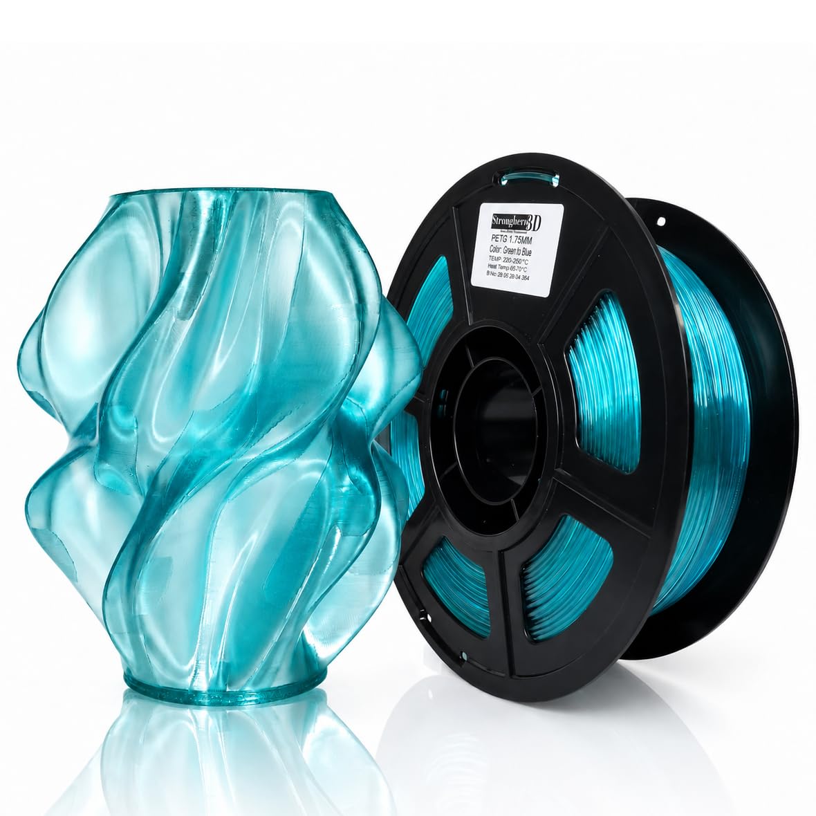 PETG Translucent Blue to Green 3D Printer Filament 1.75mm, Gradient PETG Filament, Glossy Transparent PETG 3D Printing Filament for Vase Mode, Single-Wall Prints, 1kg Spool