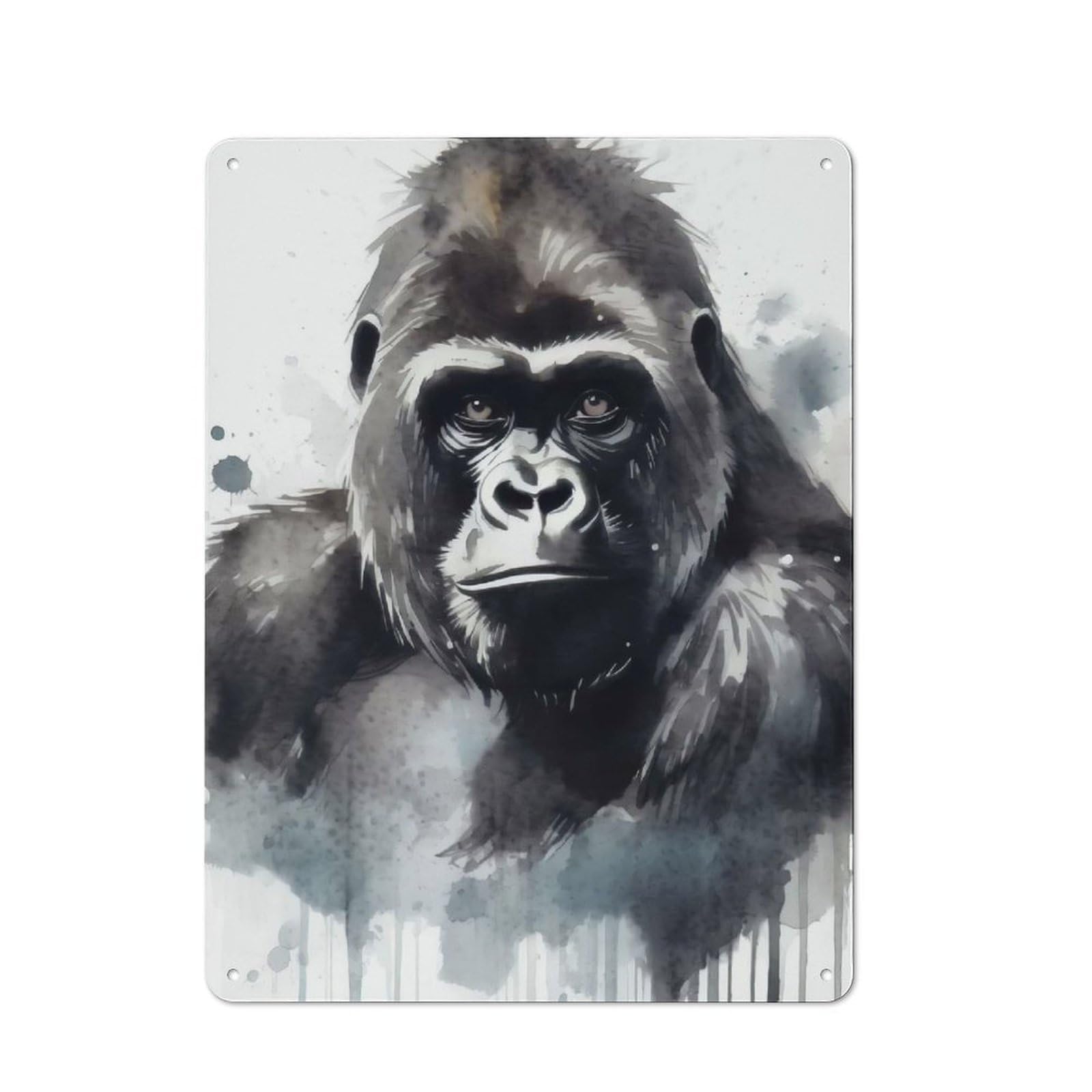 Junmoney Watercolor Painted Gorilla Cafe Style Metal Wall Decor 40X30cm, Vintage Metal Sign For Takeaway, Bar, Kitchen Or Counter Area