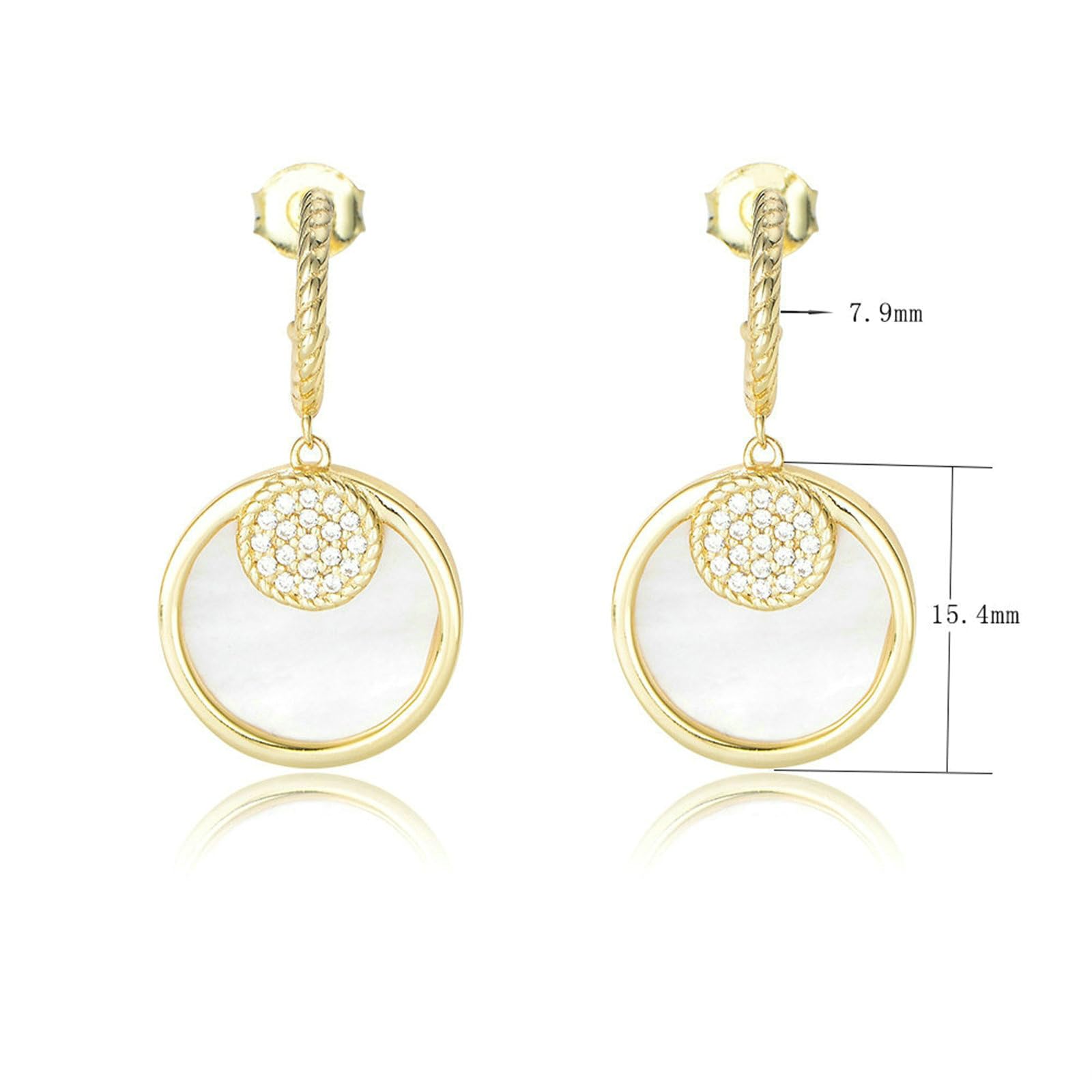 Orecchini da donna in oro 750 585 375, orecchini pendenti in vero oro, orecchini a cerchio con diamanti e conchiglia, anallergici, per matrimonio e donne