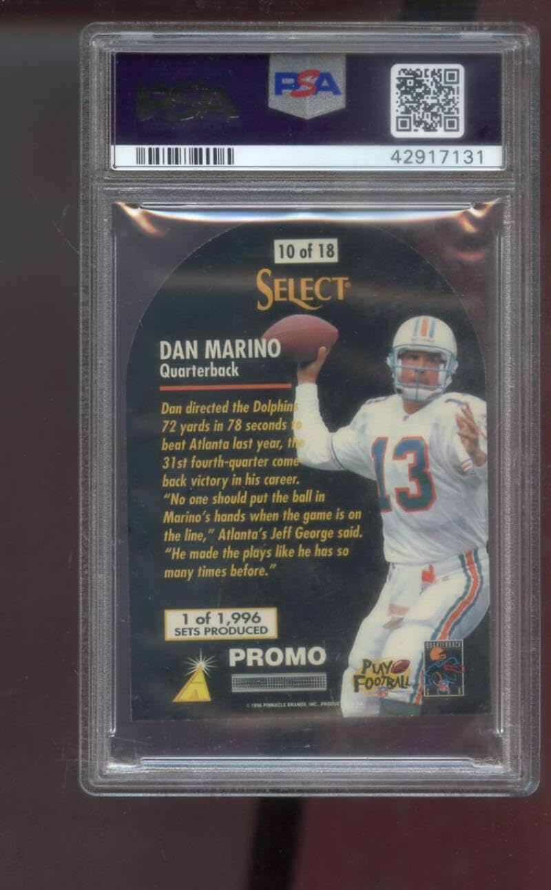 1996 Pinnacle Select Prime Cuts PROMO #10 Dan Marino PSA 9 Graded Football Card NFL Miami Dolphins /1996