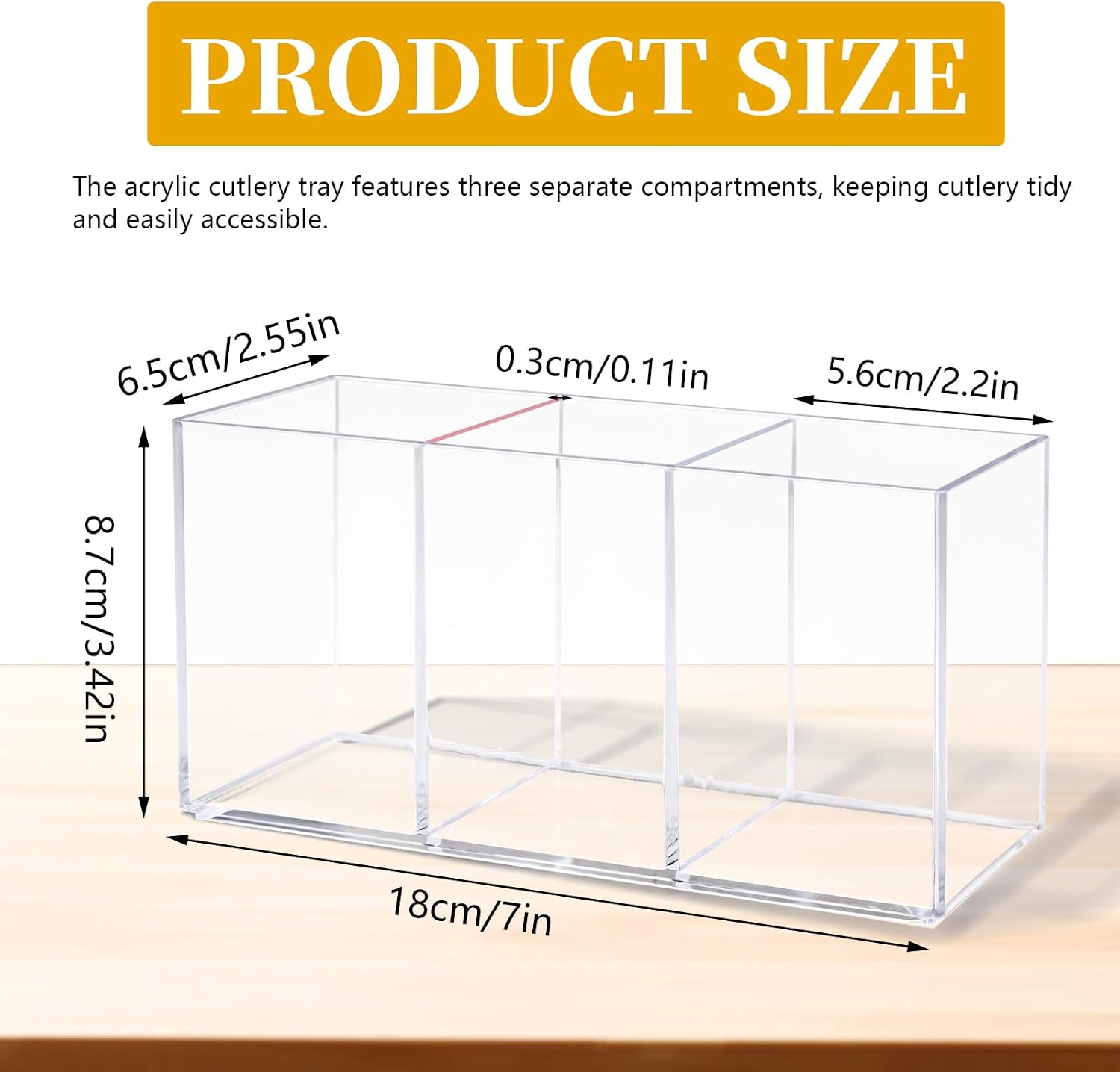 2 Pieces 3 Compartment Clear Silverware Caddy, Kitchen Utensil Holder for Countertop, Flatware Organizer Cutlery Caddy for Fork Knife Spoon Tableware Storage Party Buffet Picnic (2 Pieces)
