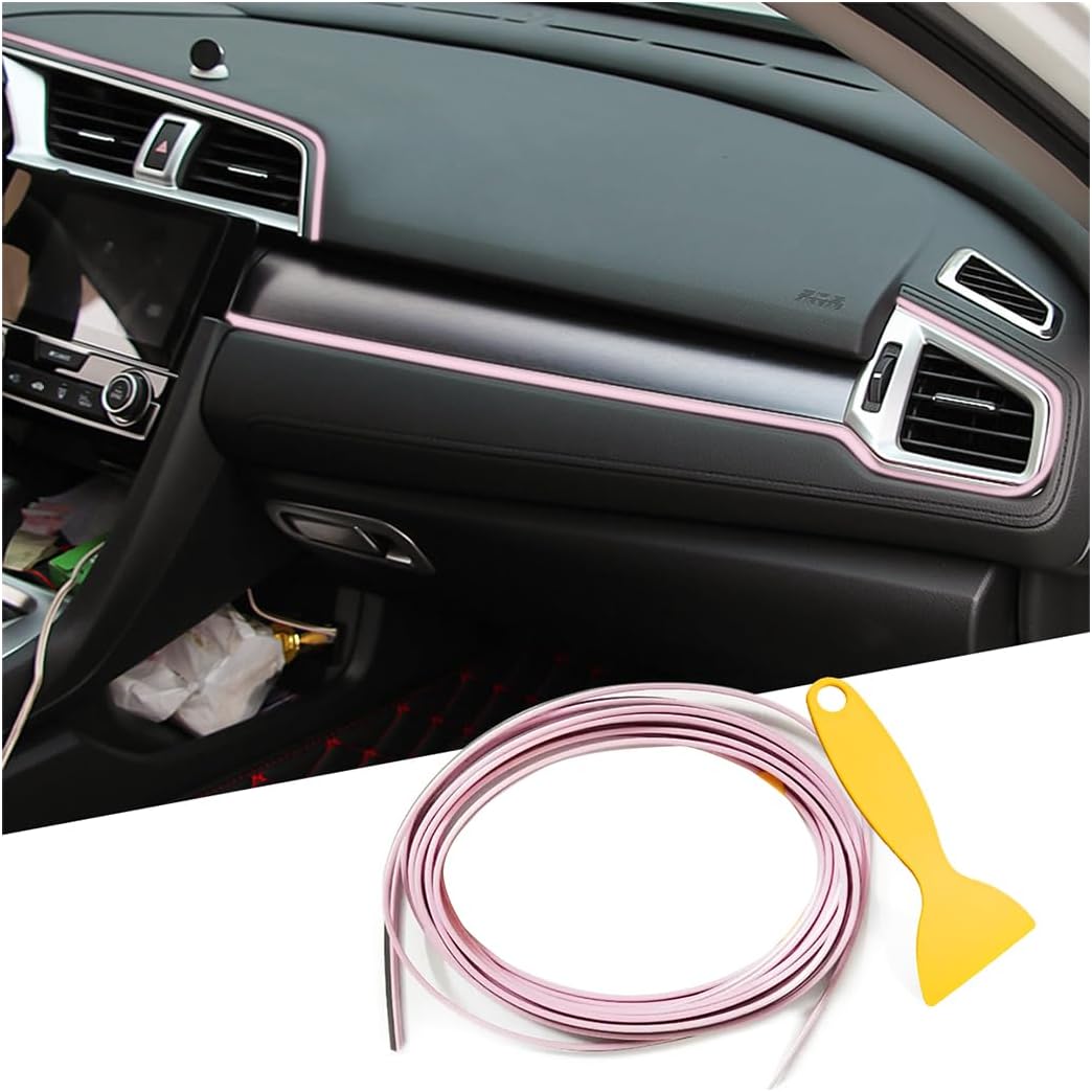 Car Interior Moulding Trim Strips, 33Ft/10M Universal Electroplating Decoration Filler Insert Strips, Styling Dashboard DIY Flexible Strip, Garnish Accessory with Installing Tool (Pink)