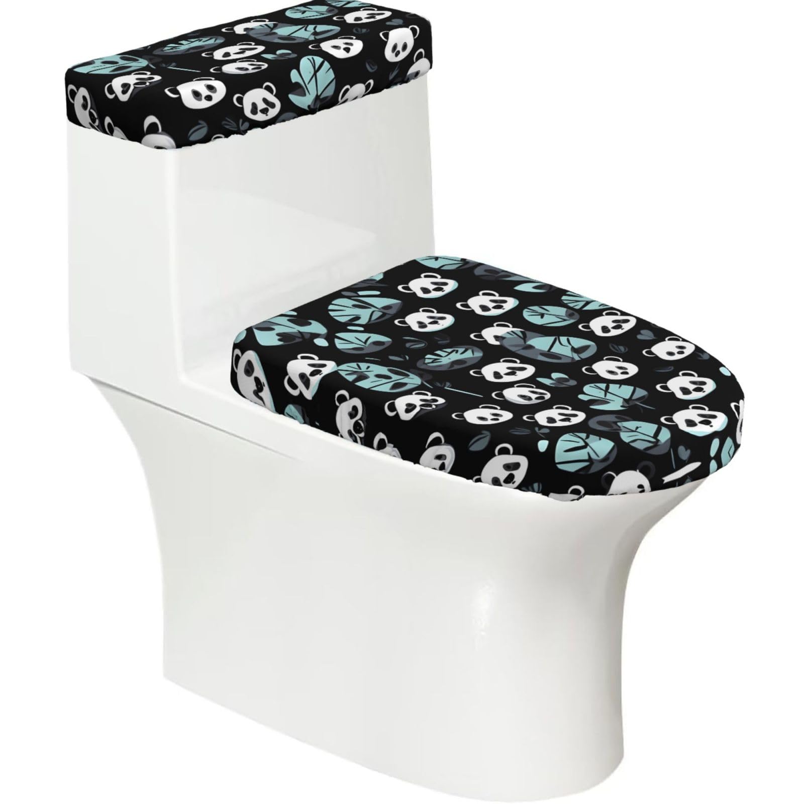 Cntdbu Black And White Panda Face Elastic Toilet Cover Set Of 2-Stretchy Lid And Tank Covers For Bathroom, Soft Washable U Shape Toilet Decor