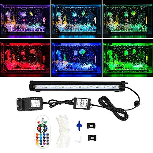 GreenSun LED Lampe à Bulles d'aquarium, Lampe de plongée à Bulles, Tube de plongée étanche IP68 RGB, avec télécommande, éclairage décoratif d'aquarium, 28cm