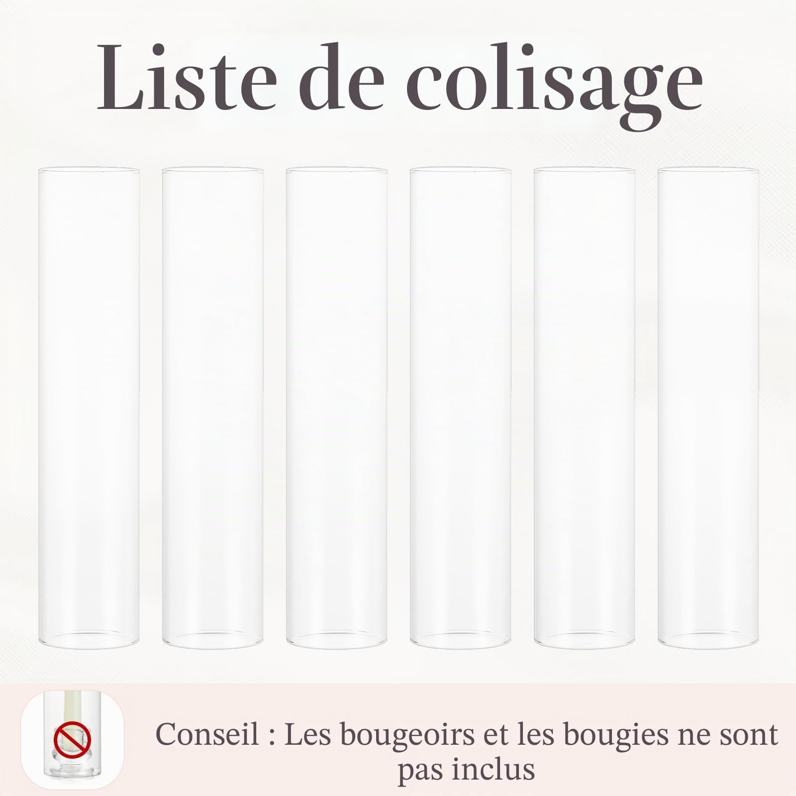 Bougeoirs Cylindrique en Verre Transparent: 6,5 x 30,5 cm Porte-Bougies Ouragan Clair Lot de 6 Covercle Tube Cylindres pour Noël Mariage Centre de Table Fête Cheminée