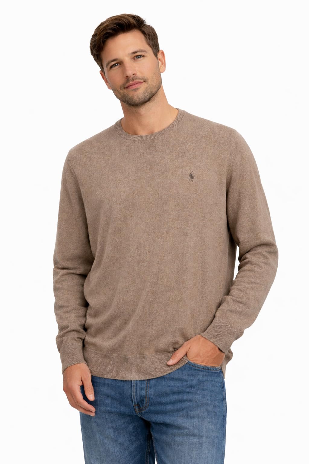 POLO RALPH LAUREN Men's Crew Neck Sweater, Brown, 2XL