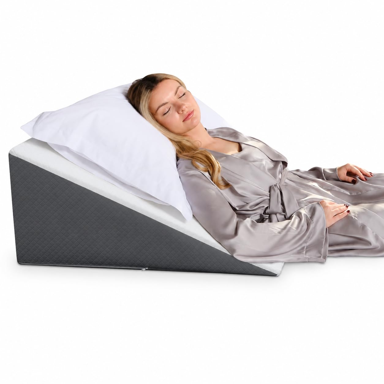 Kölbs Almohada de cuña de Cama con Parte Superior de Espuma viscoelástica, Elegante Funda de Jacquard | Almohada de cuña de 12 Pulgadas de Altura para Dormir