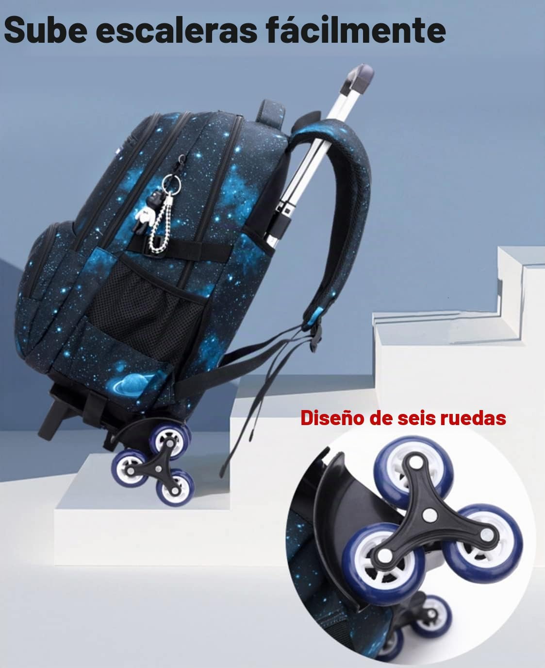 Niños Trolley Mochila Escolar Bolso Mochila con Ruedas Bolsa Trolley Equipaje Infantil Niños Niñas (Azul)