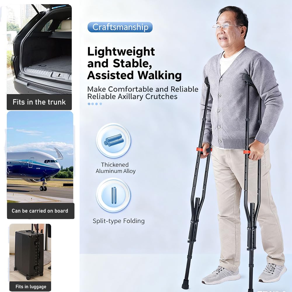 NEWFUN Stampelle Ascellari, Ortopediche Regolabili, Supporti per Avambraccio, Portata 150 KG, in Alluminio con Poggia Avambraccio e Poggia Mano Morbidi, Grigio, 1 Paio