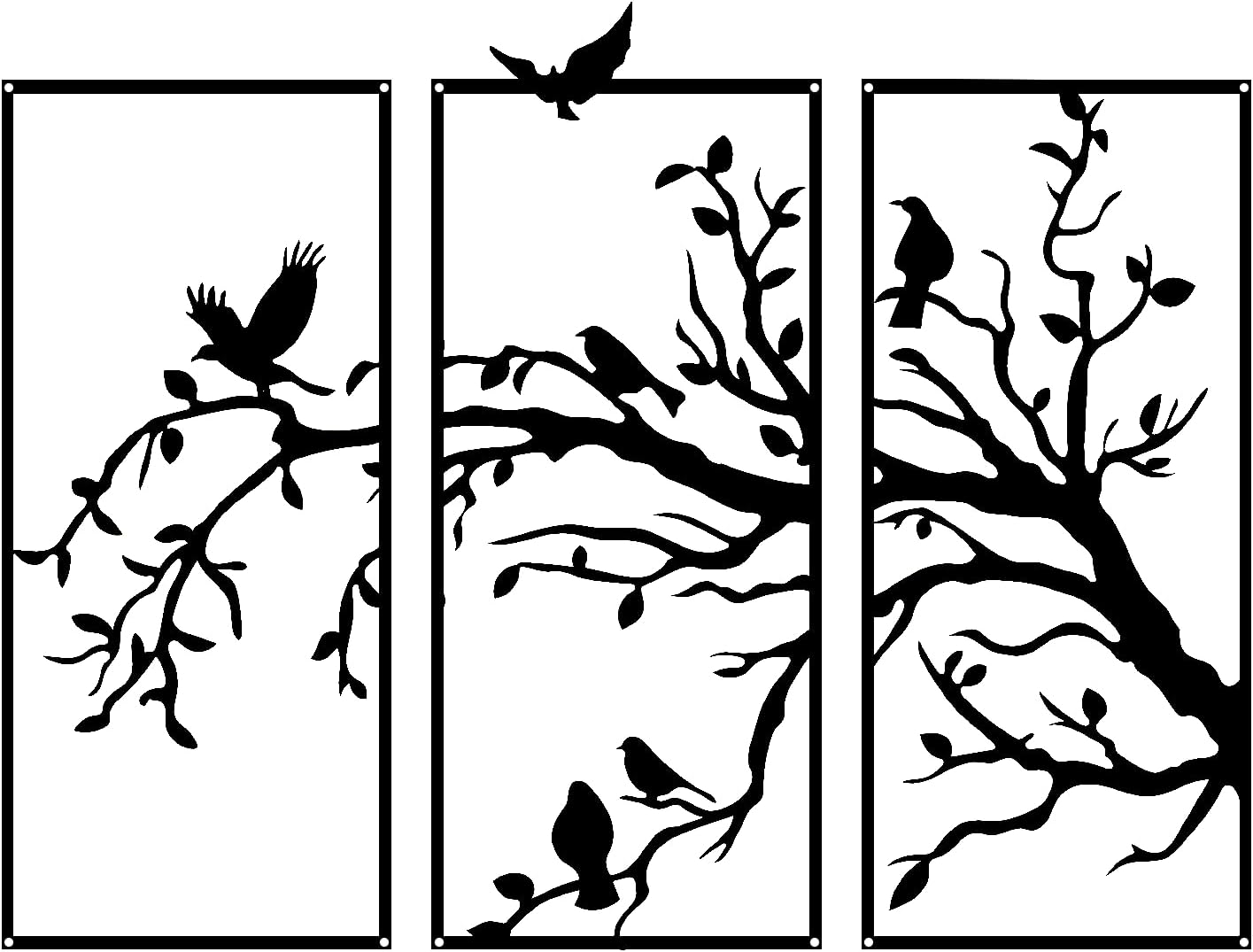 EOJO Bird Art Wall Decor Tree Wall Decor 3 Piece Metal