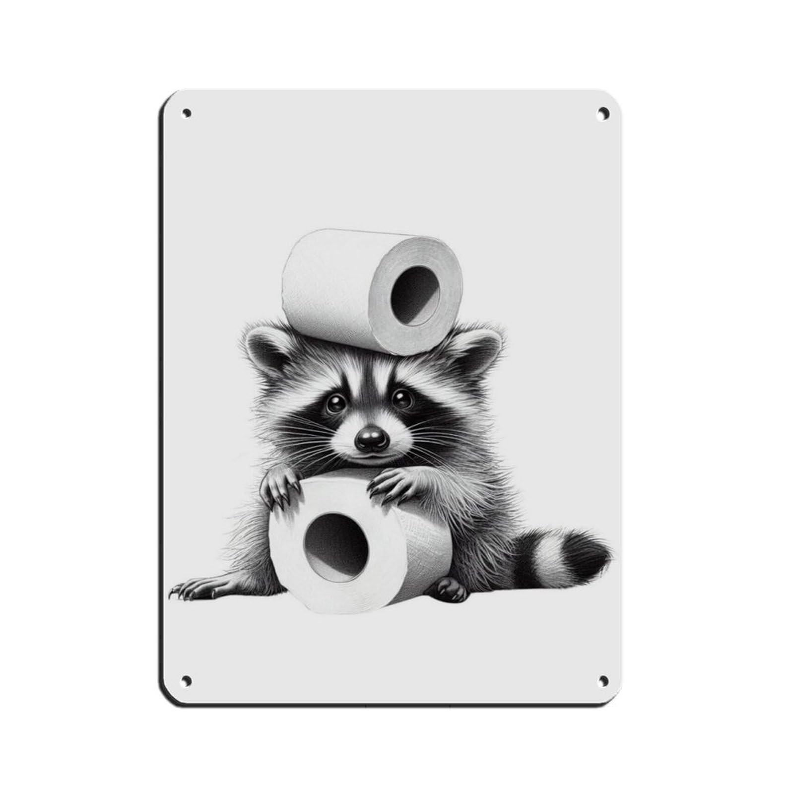 Bathroom Art, Raccoon, Toilet Paper Tin Sign Vintage Metal Pub Club Cafe Bar Home Wall Art Decoration Poster Retro 12x16inch(30x40cm)