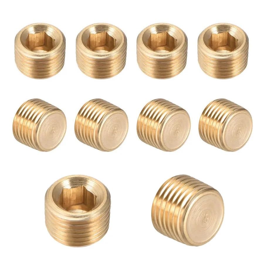 Tapón de tubo de latón de 3/8 macho NPT con cabeza allen avellanada 10 uds