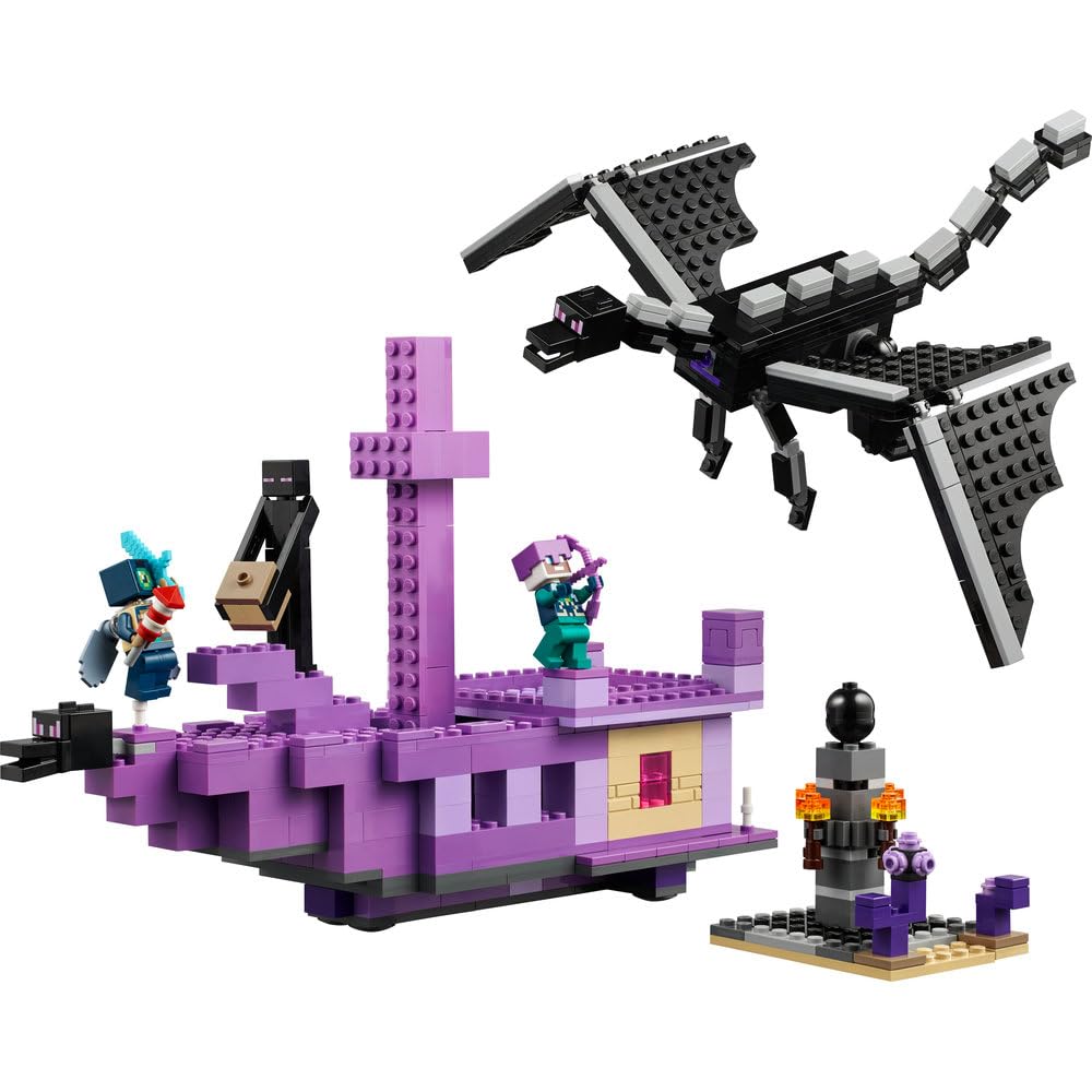 LEGO Minecraft Smok Kresu i statek Kresu, Kreatywna Zabawka dla 8-latka do Zbudowania, Zestaw dla Chłopca i dla Dziewczynki z Figurką Endermana, Prezent dla Dziecka i dla Graczy, 21264