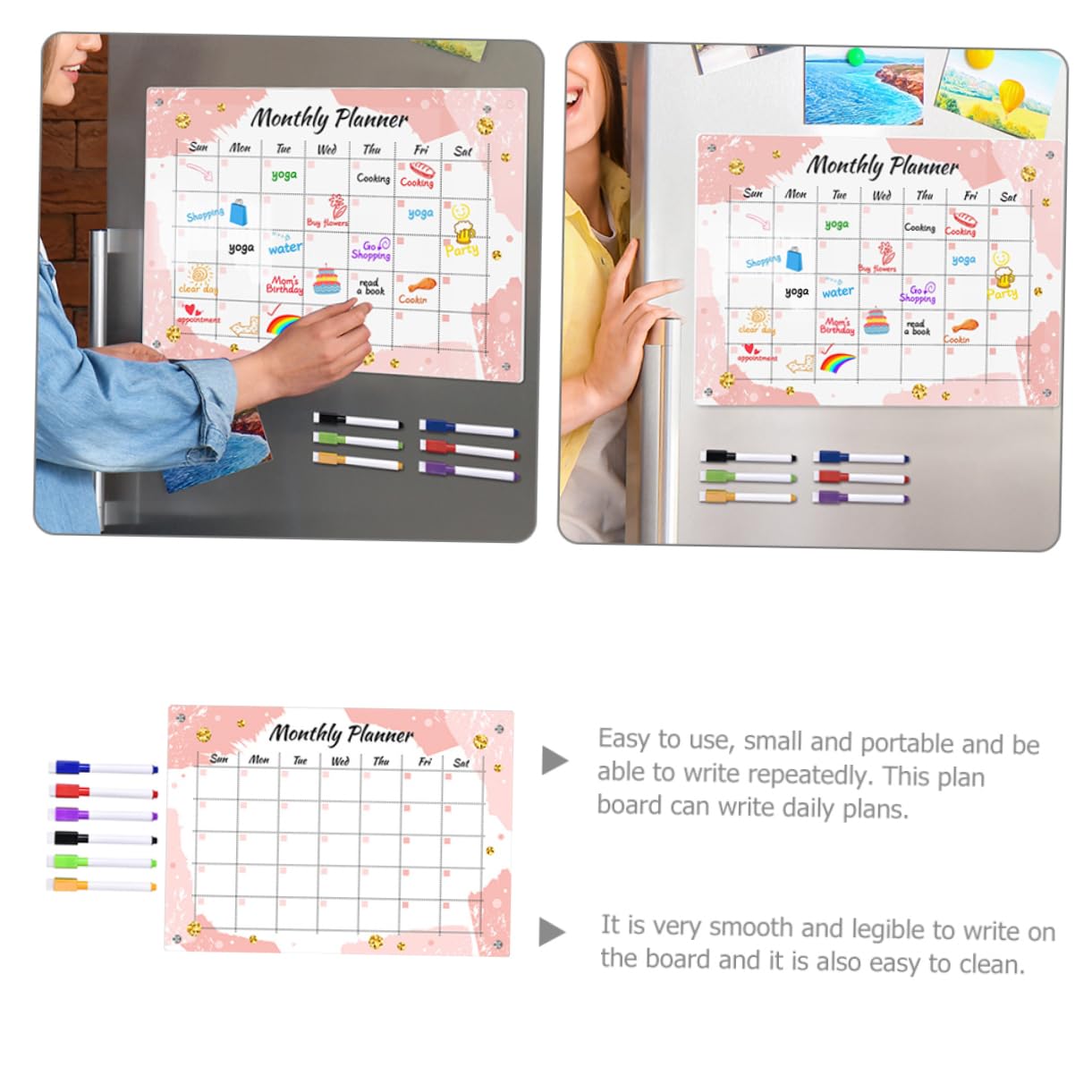 Calendrier Magnétique Effaçable Pour Frigo | Planificateur Hebdomadaire Réutilisable | Surface PET Lisse, 20,32 X 15,24 Cm | Pour Liste De Tâches, Rappels