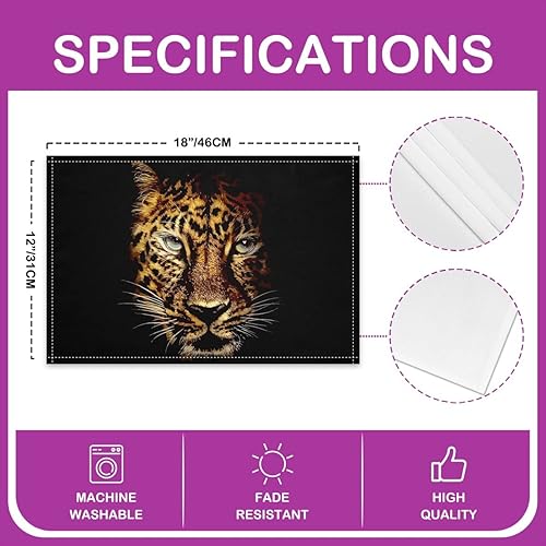 Miniatura 4 de Juego de 4 manteles individuales para mesa de cocina con estampado de leopardo y guepardo africano, de 12 x 18 pulgadas, para mesa de cocina, con