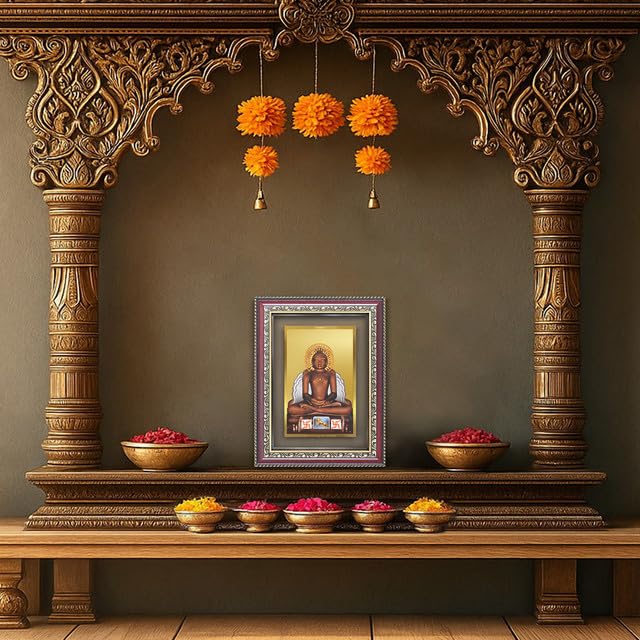 Image of DIVINITI Lord Mahavira 24K Gold Plated Foil Wall and Tabletop Photo Frame for Home Decor, Puja Room, Luxury Gifting | DG Frame 105 S2.5 (26x20 CM)