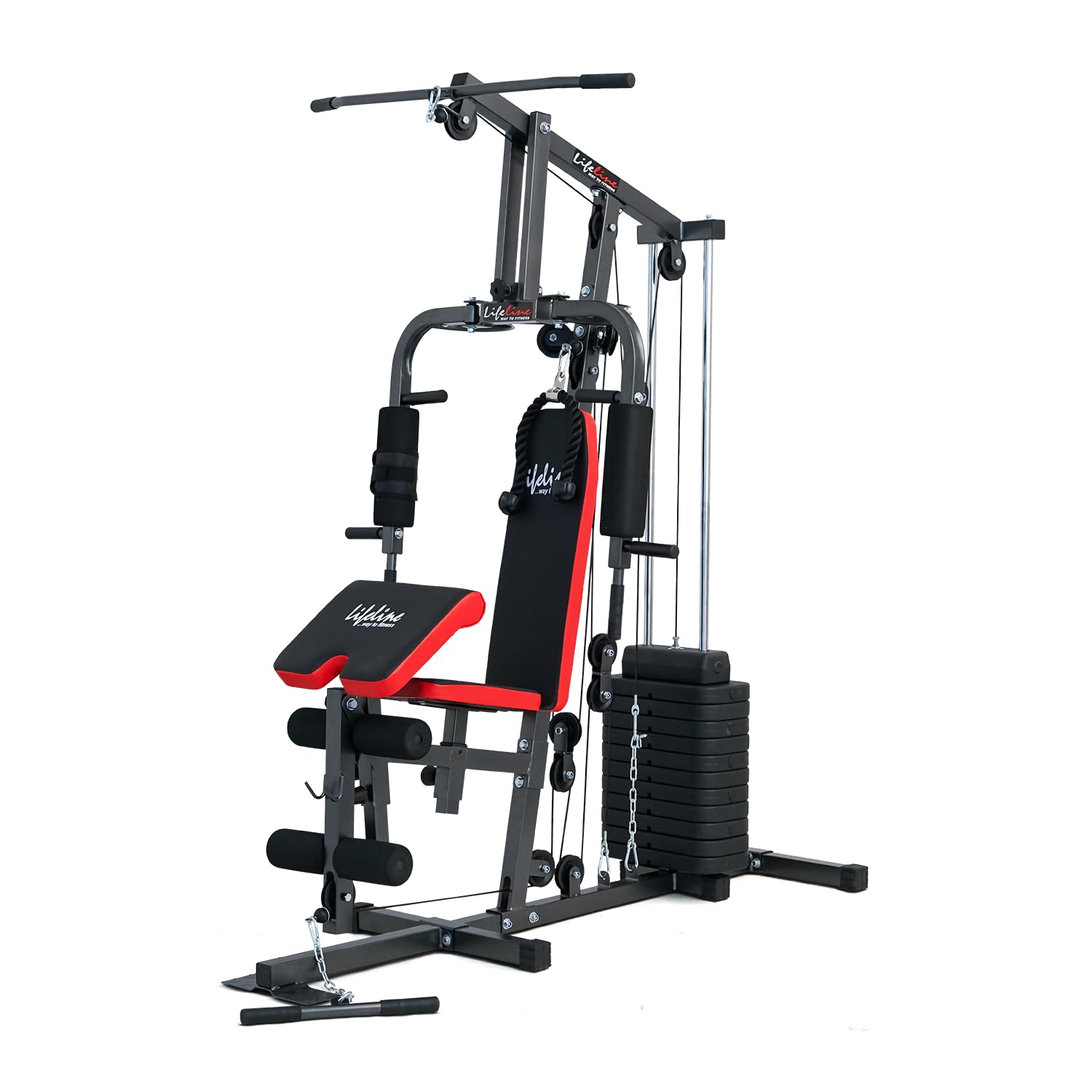 Lifeline HG 007 Home Gym Machine, Multifunctional Home Gym Equipment with 72 Kg Weight Stack | Home Gym Combo with Ab Crunch & Preacher Curl Attachments | Multi Gym | Free Installation Included