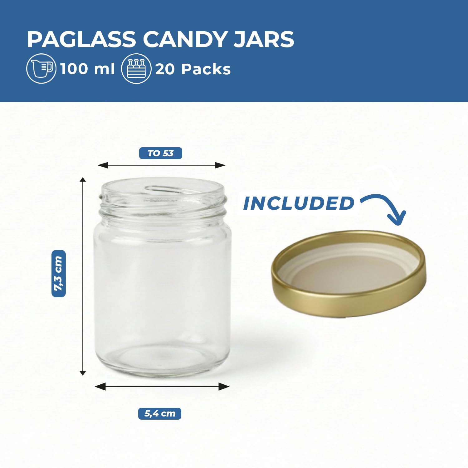 Espirito Rebelde Lot de 20 Pots en Verre Vides avec Couvercle Doré de 100 ml - Pots pour confitures, Bocaux pour Conserves, Miel, Yaourt, Marriage