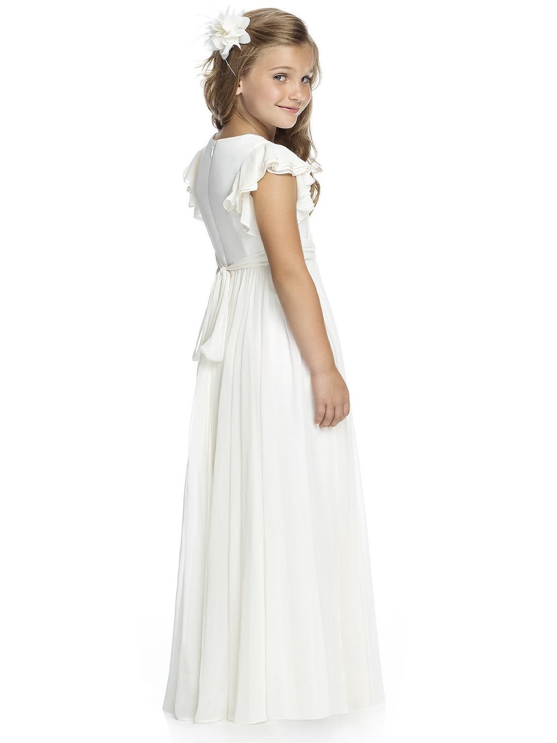 Aibaowedding Blumenmädchenkleid A-Linie Butterfly-Ärmeln & Binde-Gürtel | Boho A-Linie Chiffon Kleid mit zarten Butterfly-Ärmeln und Binde-Gürtel. Kommunion- und Blumenmädchenkleid für Mädchen