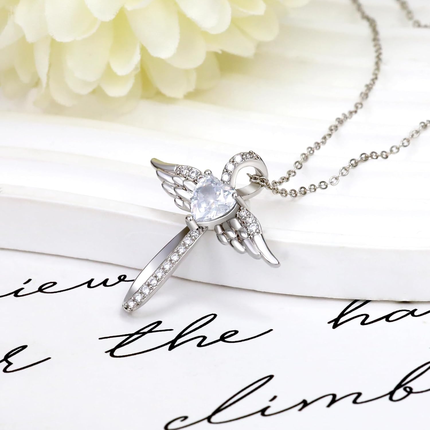 Sterling Silver Trendy Cross Pendant Necklace for Women Dainty CZ Angel Wings Hypoallergenic Jewelry with Silver Chain Fashion Birthday Gift for Women - Image 7
